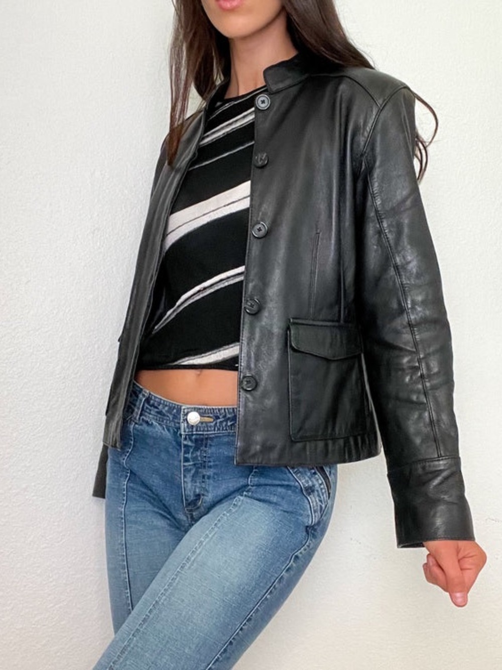 💯 Leather Button-Front Jacket - Picture 4 of 15